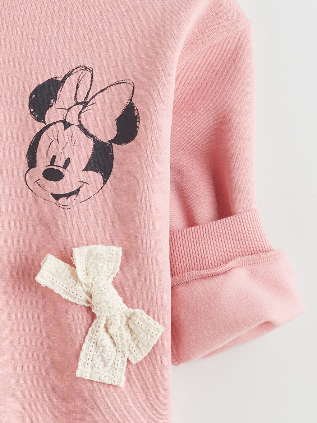 Pembe Minnie Mouse Baskılı Kız Çocuk Kalın Sweatshirt-3