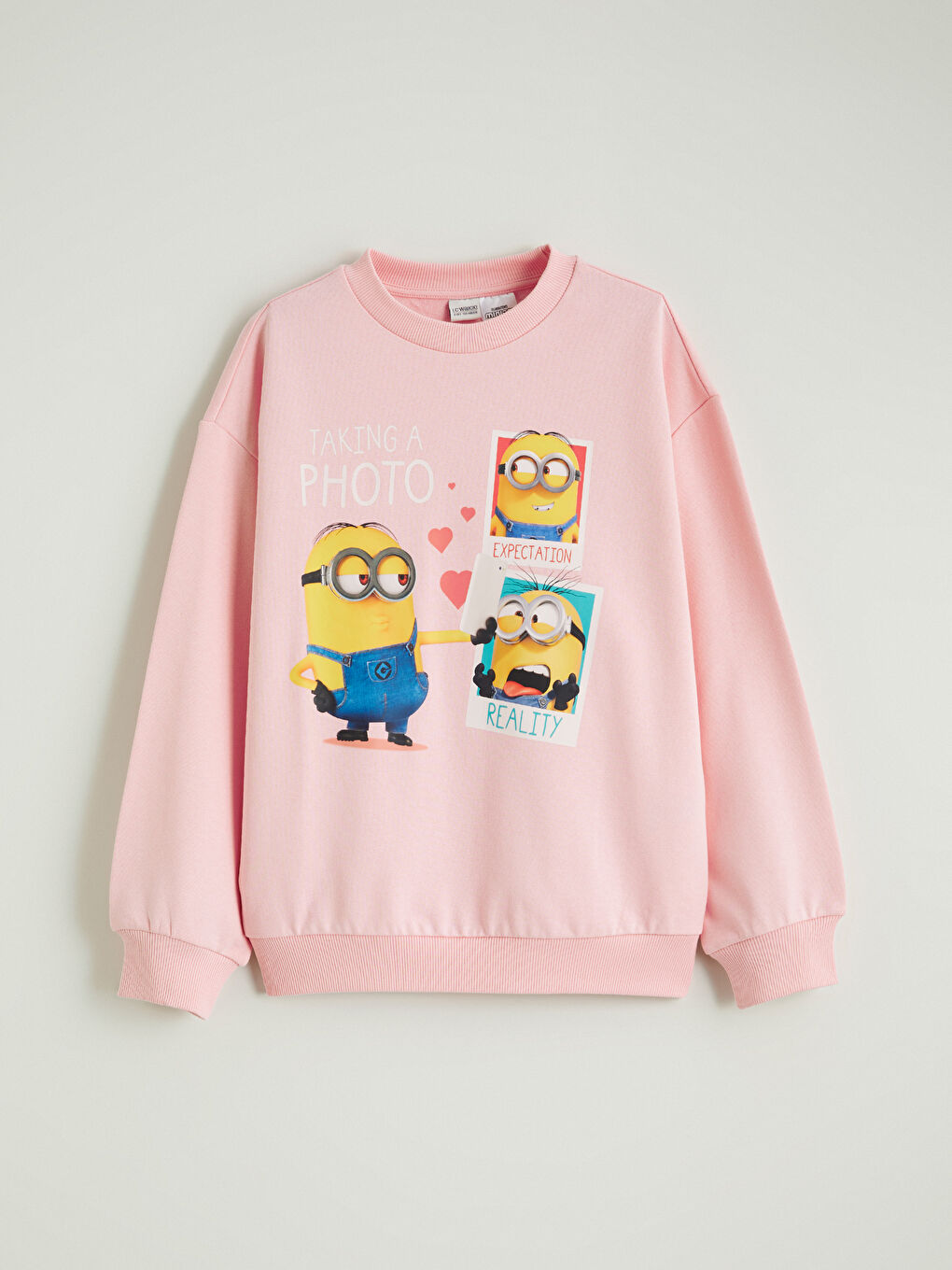 Pembe Minions Baskılı Kız Çocuk Kalın Sweatshirt