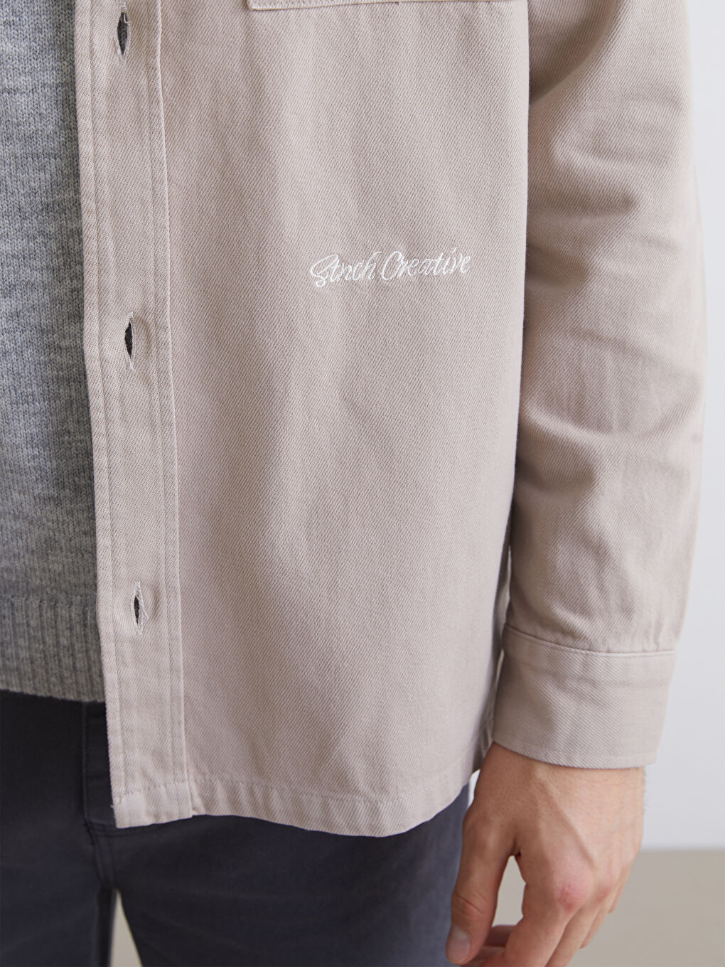 Bej Rahat Kalıp Uzun Kollu Erkek Gömlek Ceket-2