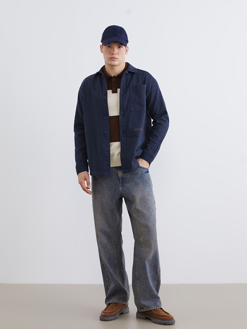 Relaxed Fit Long Sleeve Men's Shirt Jacket-1