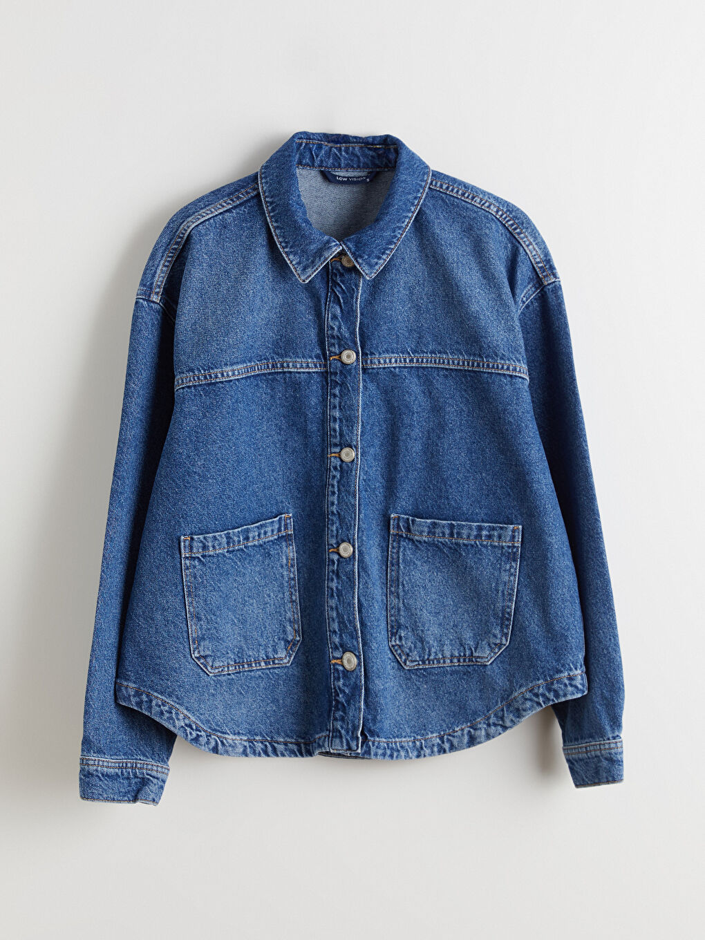 İndigo Oversize Kadın Jean Gömlek-4