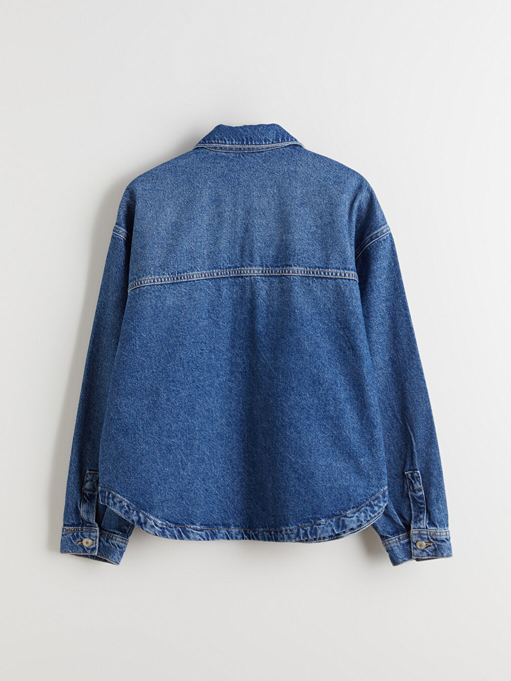 İndigo Oversize Kadın Jean Gömlek-5