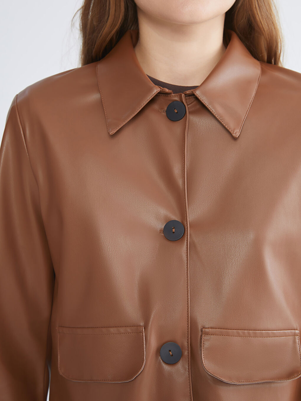 Яке от изкуствена кожа с яка за жени-2