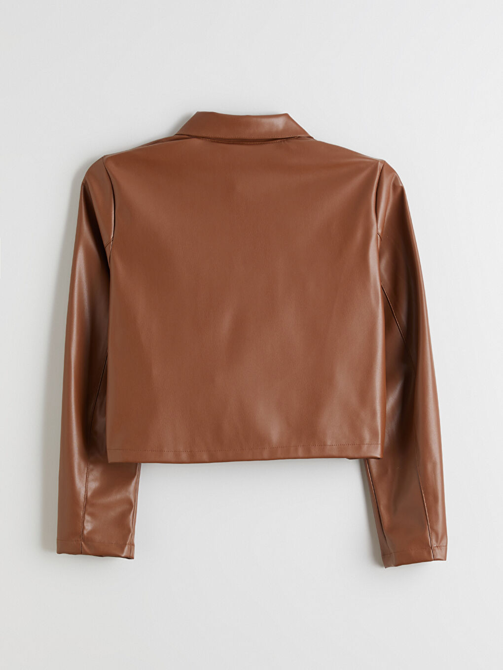 Яке от изкуствена кожа с яка за жени-6