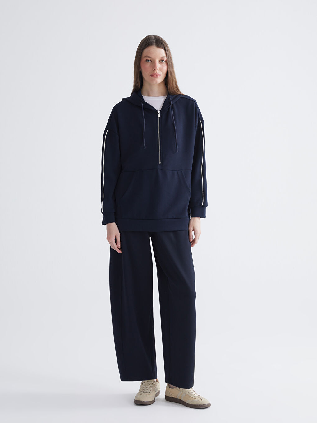 Zippered Collar Women's Hoodie-1