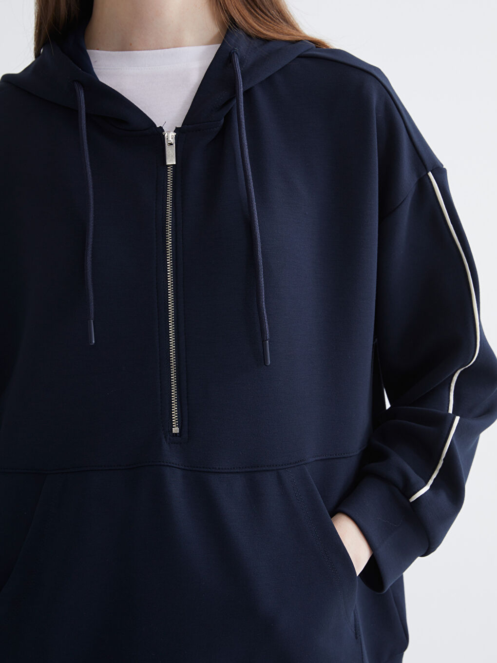 Zippered Collar Women's Hoodie-2