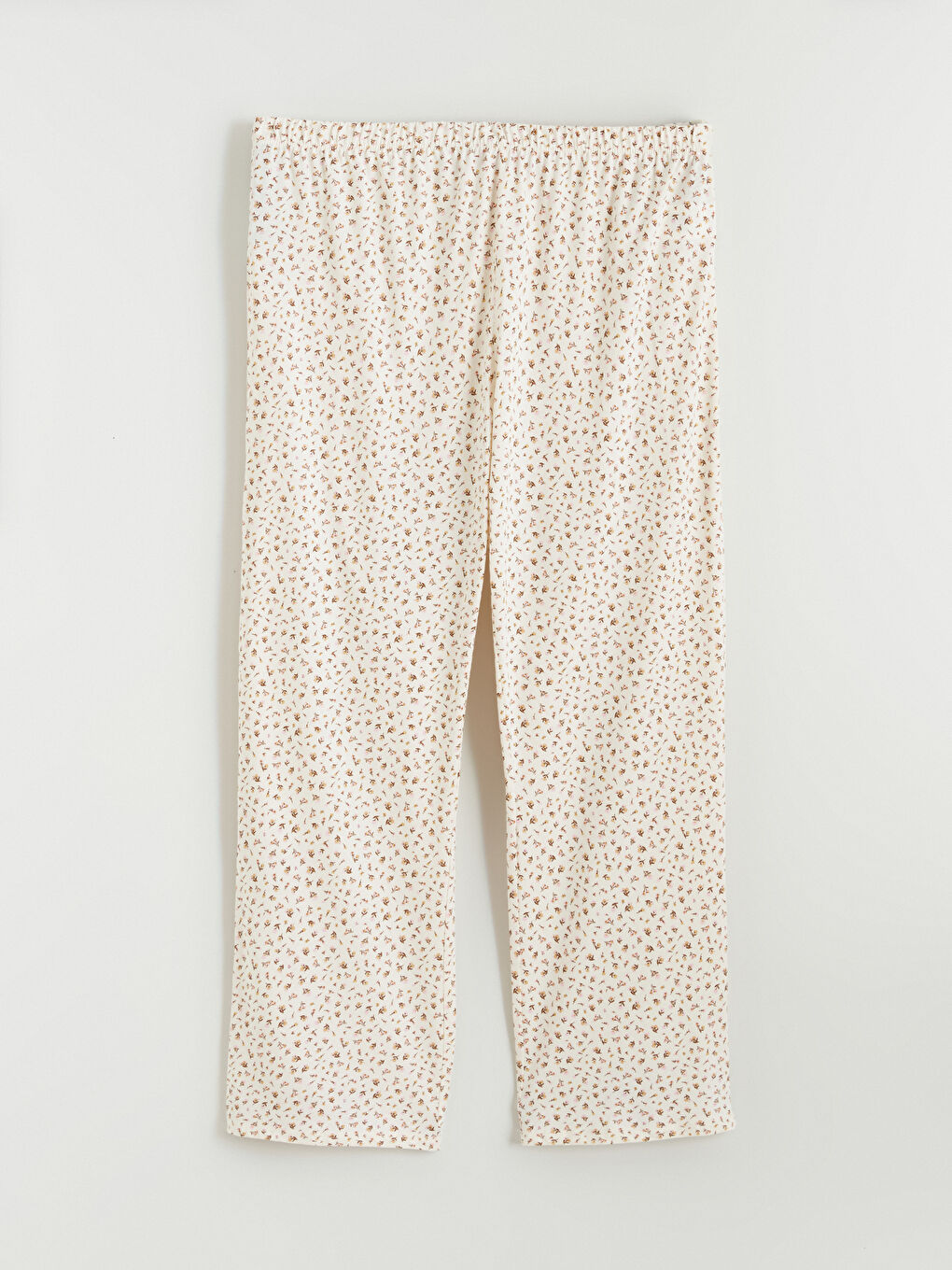 Ekru Beli Lastikli Çiçekli Kadın Pijama Altı