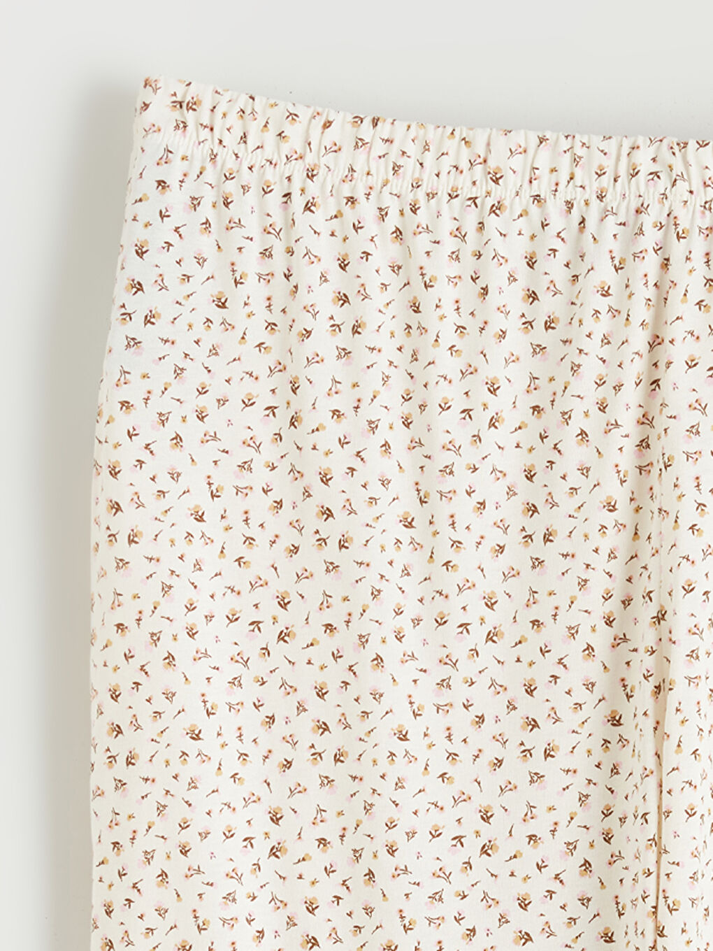 Ekru Beli Lastikli Çiçekli Kadın Pijama Altı-1