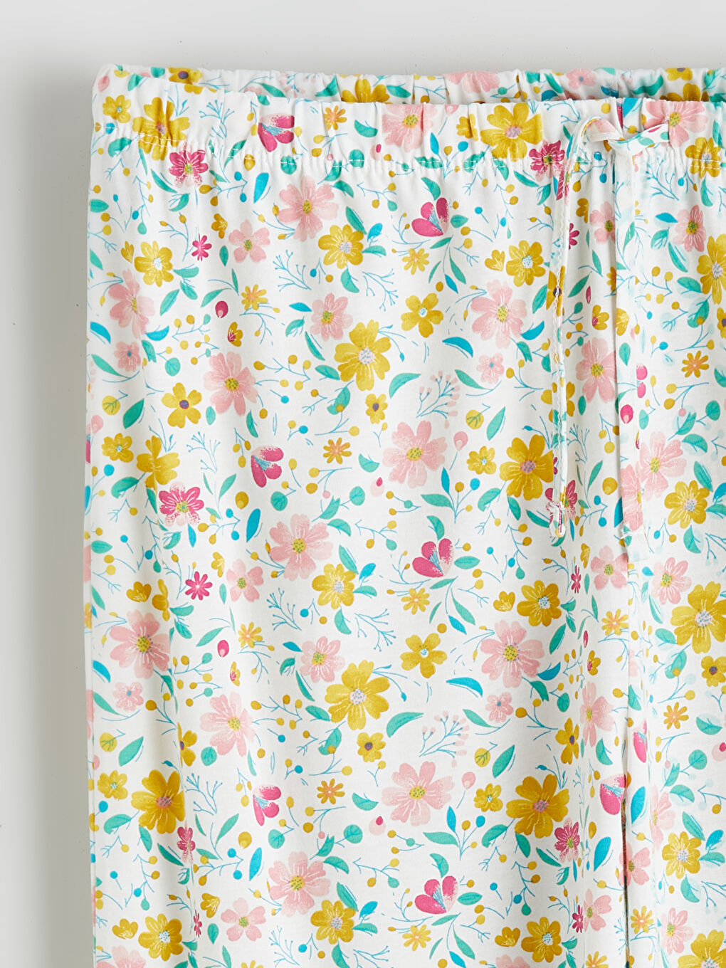 Ekru Beli Lastikli Çiçekli Kadın Pijama Altı-1