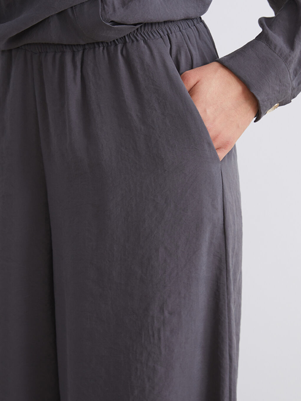 Antrasit Beli Lastikli Modal Karışımlı Kadın Pantolon-2