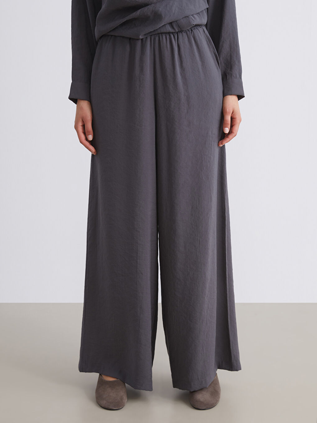 Antrasit Beli Lastikli Modal Karışımlı Kadın Pantolon-3