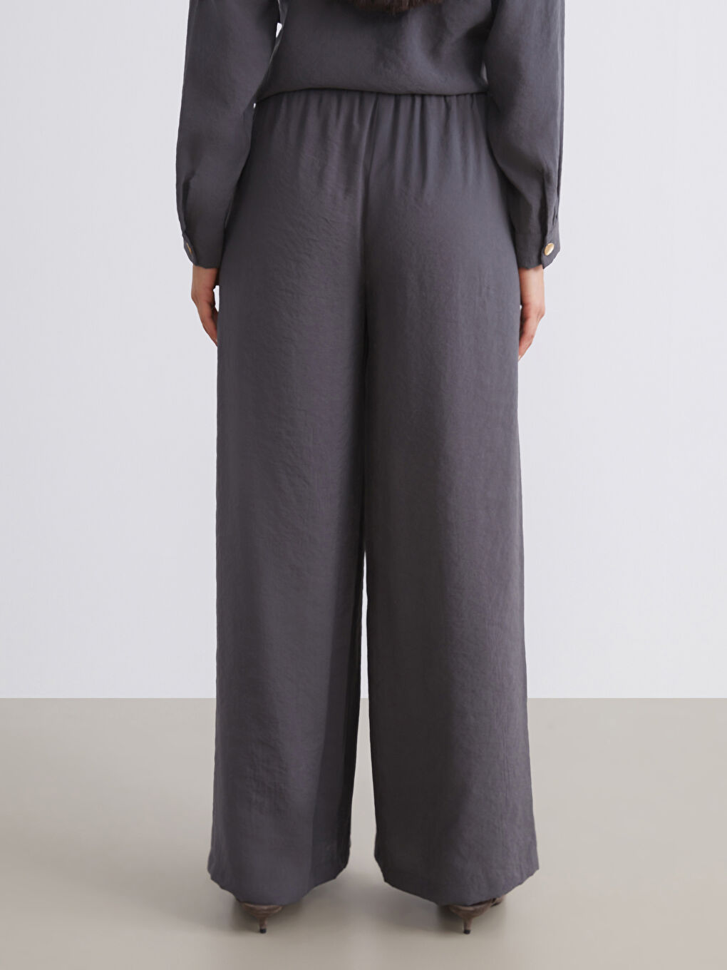 Antrasit Beli Lastikli Modal Karışımlı Kadın Pantolon-4