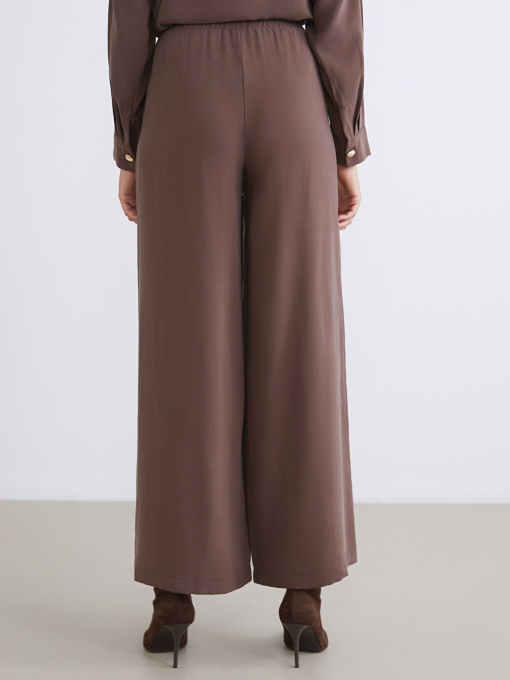 Kahverengi Beli Lastikli Modal Karışımlı Kadın Pantolon-3