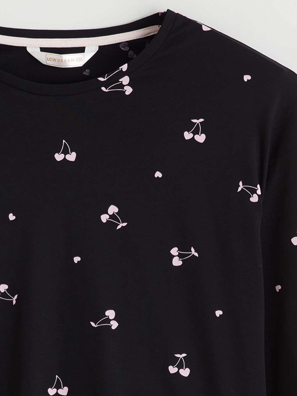 Siyah Bisiklet Yaka Kiraz Baskılı Kadın Pijama Takımı-2