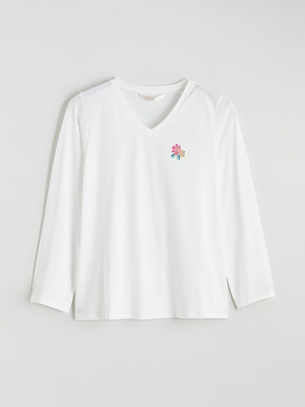 Ekru Büyük Beden Çiçekli Kadın Pijama Takımı-5