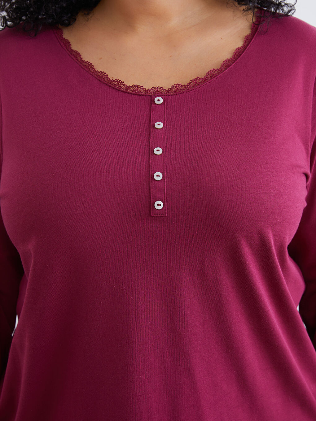 Bordo Bisiklet Yaka Baskılı Kadın Pijama Takımı-2