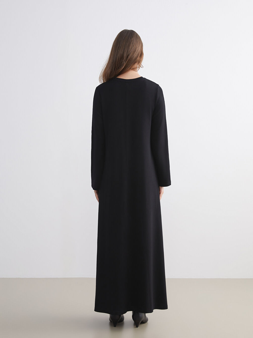 Siyah Bisiklet Yaka A Kesim Elbise-3