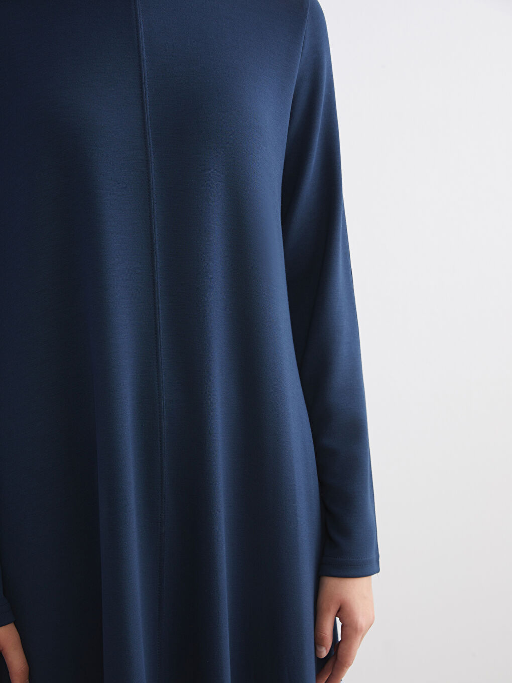 Lacivert Bisiklet Yaka A Kesim Elbise-2