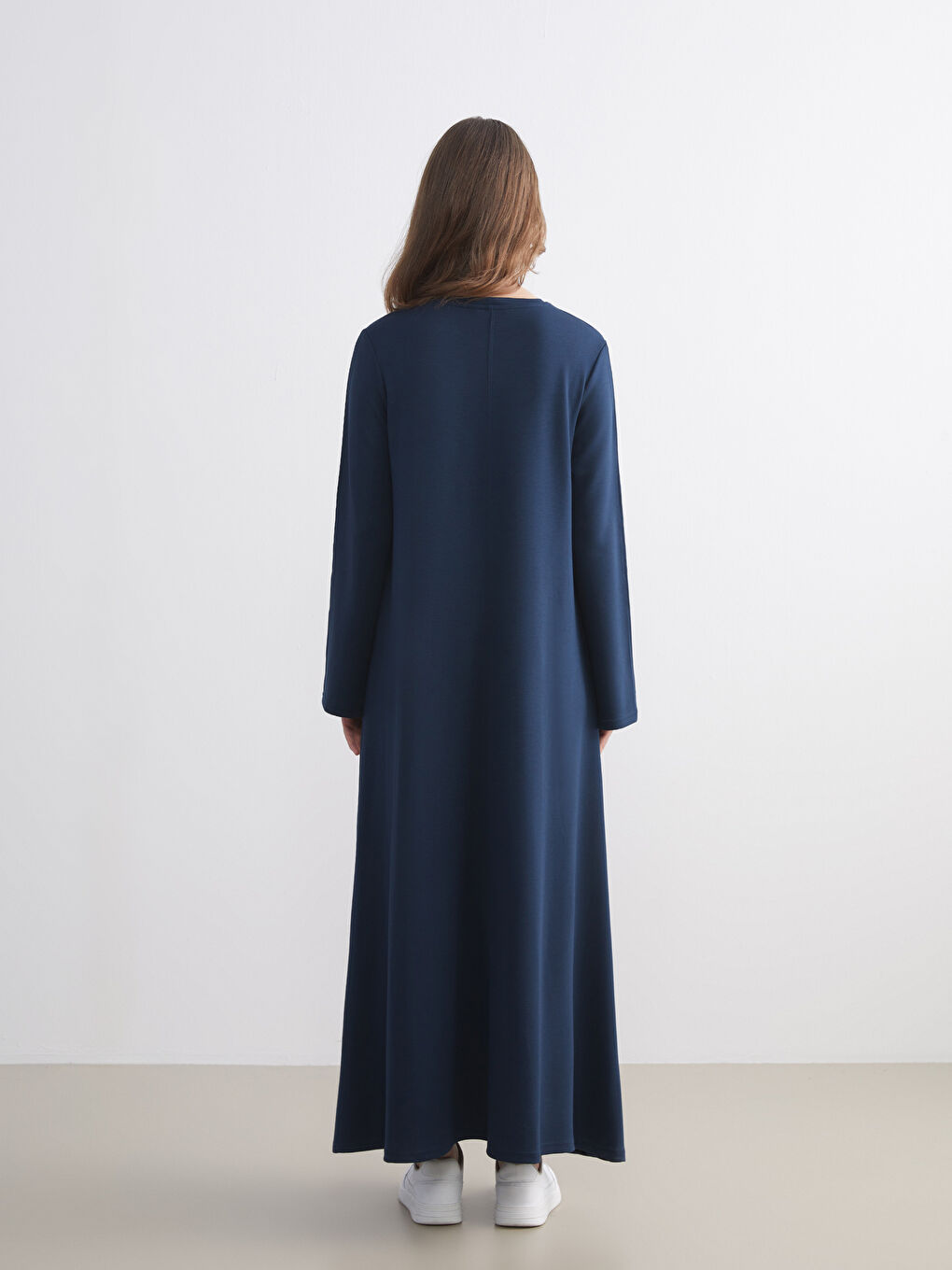 Lacivert Bisiklet Yaka A Kesim Elbise-3