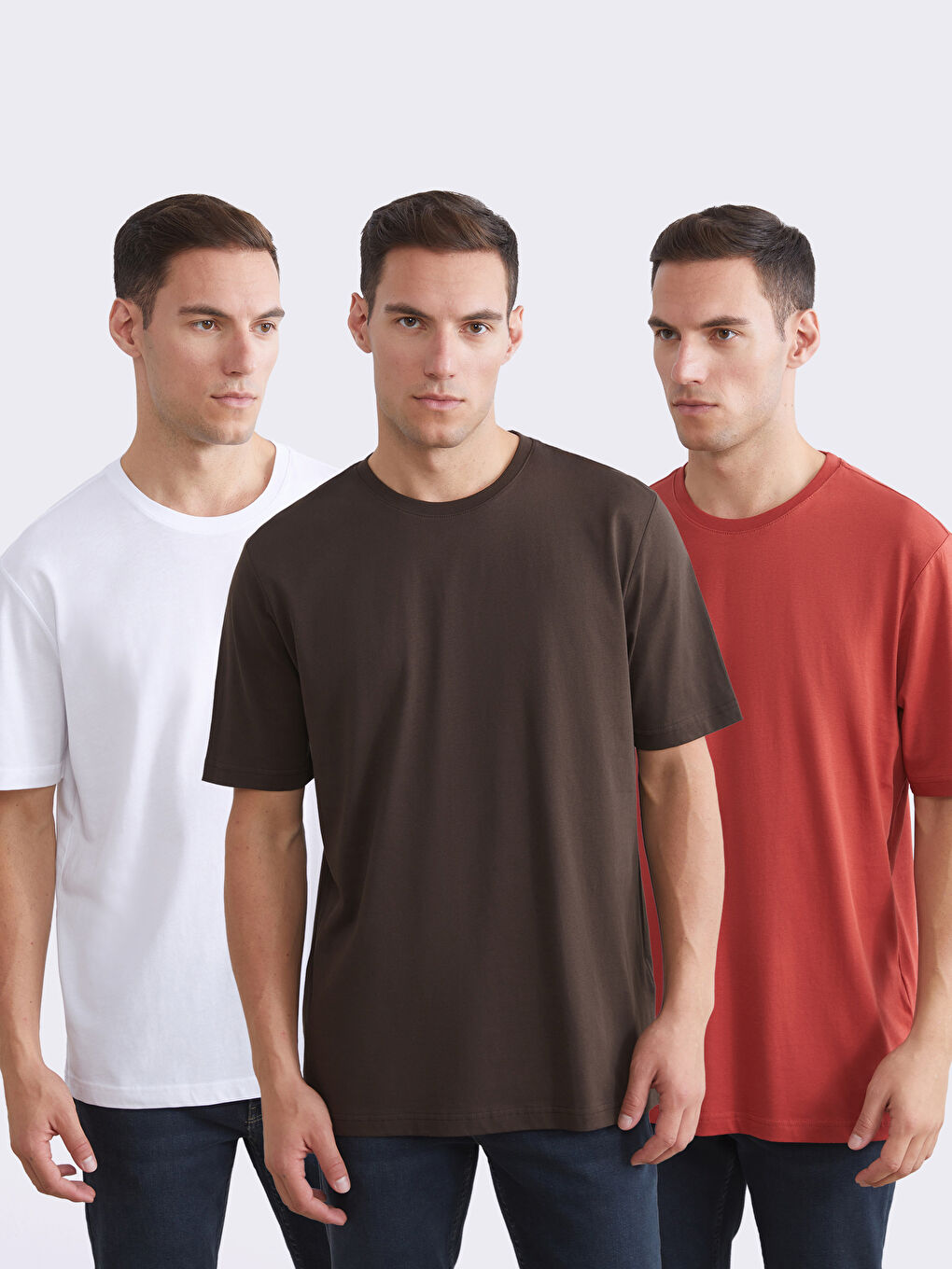 Kahverengi Bisiklet Yaka Penye Erkek Tişört 3'lü Paket