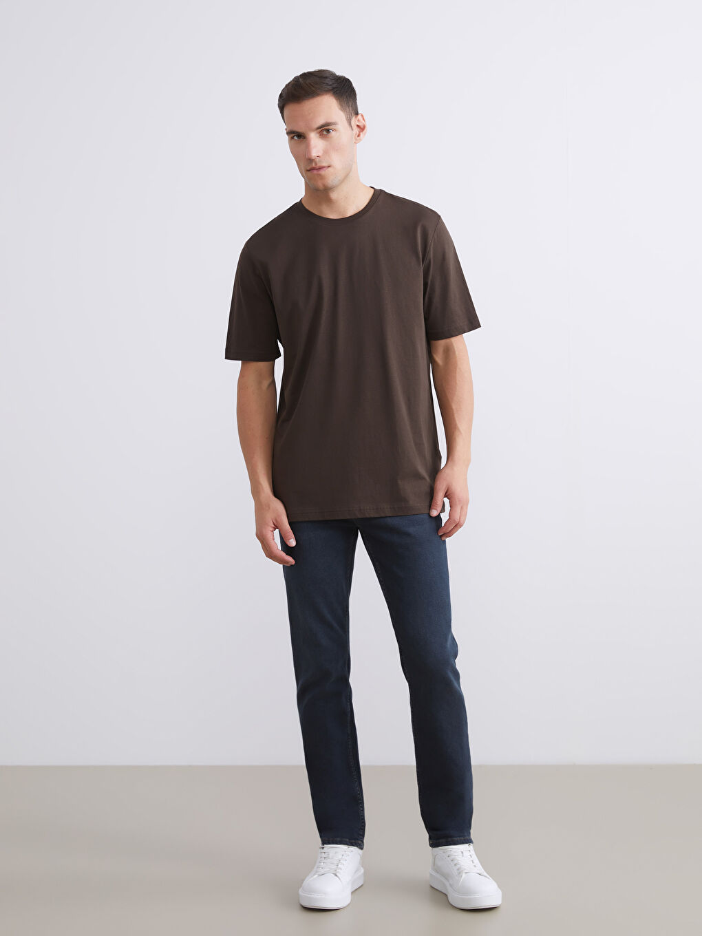 Kahverengi Bisiklet Yaka Penye Erkek Tişört 3'lü Paket-5