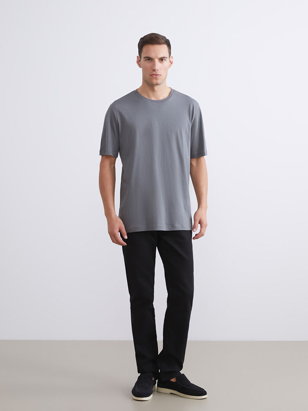 Antrasit Bisiklet Yaka Penye Erkek Tişört 3'lü Paket-5