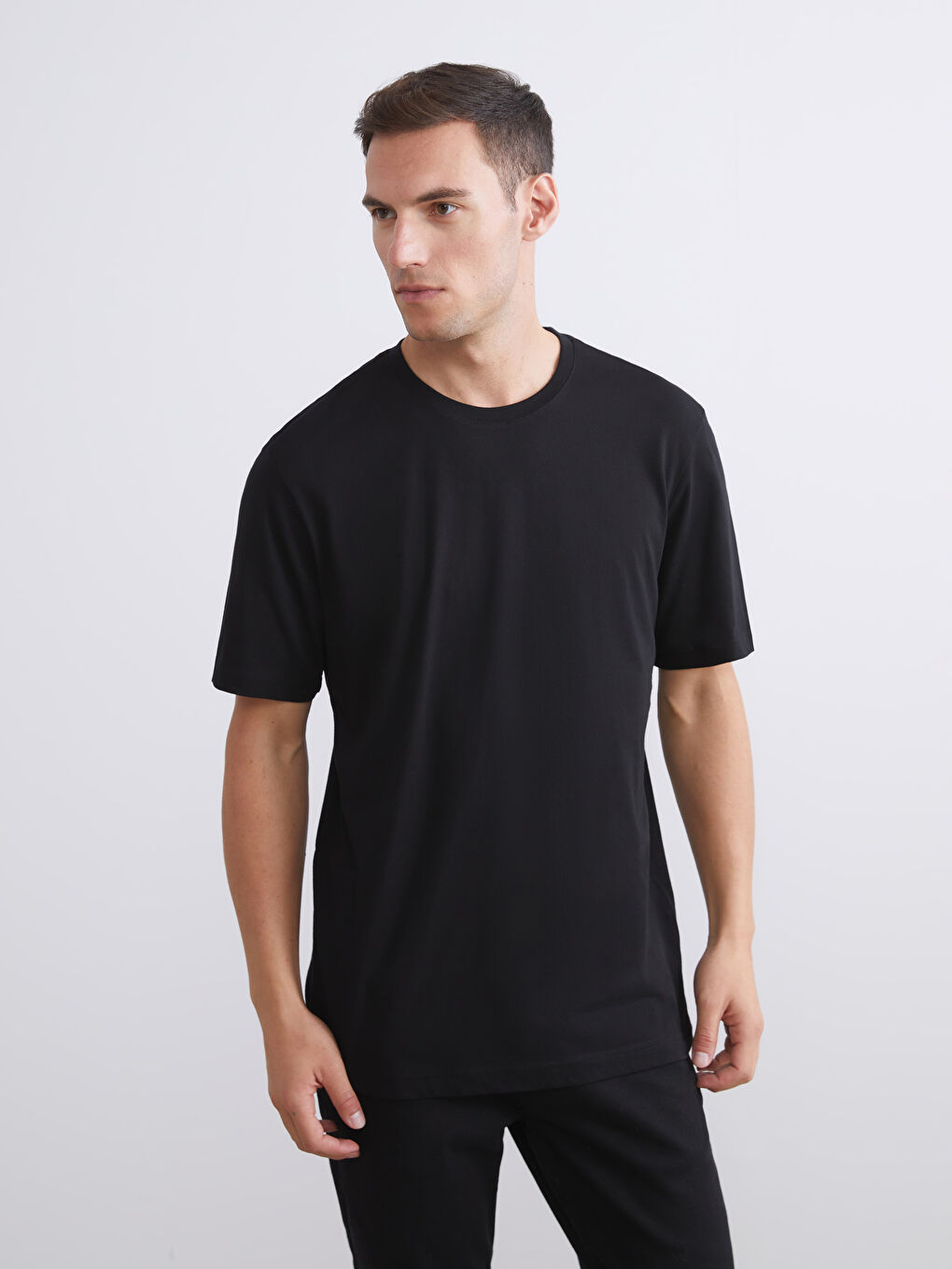 Antrasit Bisiklet Yaka Penye Erkek Tişört 3'lü Paket-4