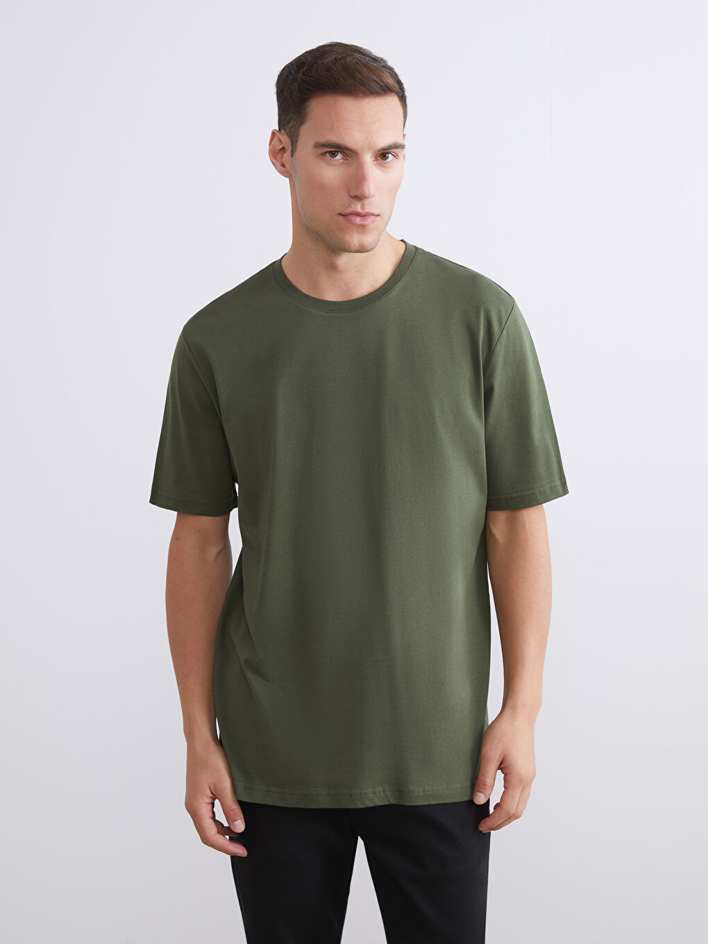 Antrasit Bisiklet Yaka Penye Erkek Tişört 3'lü Paket-3