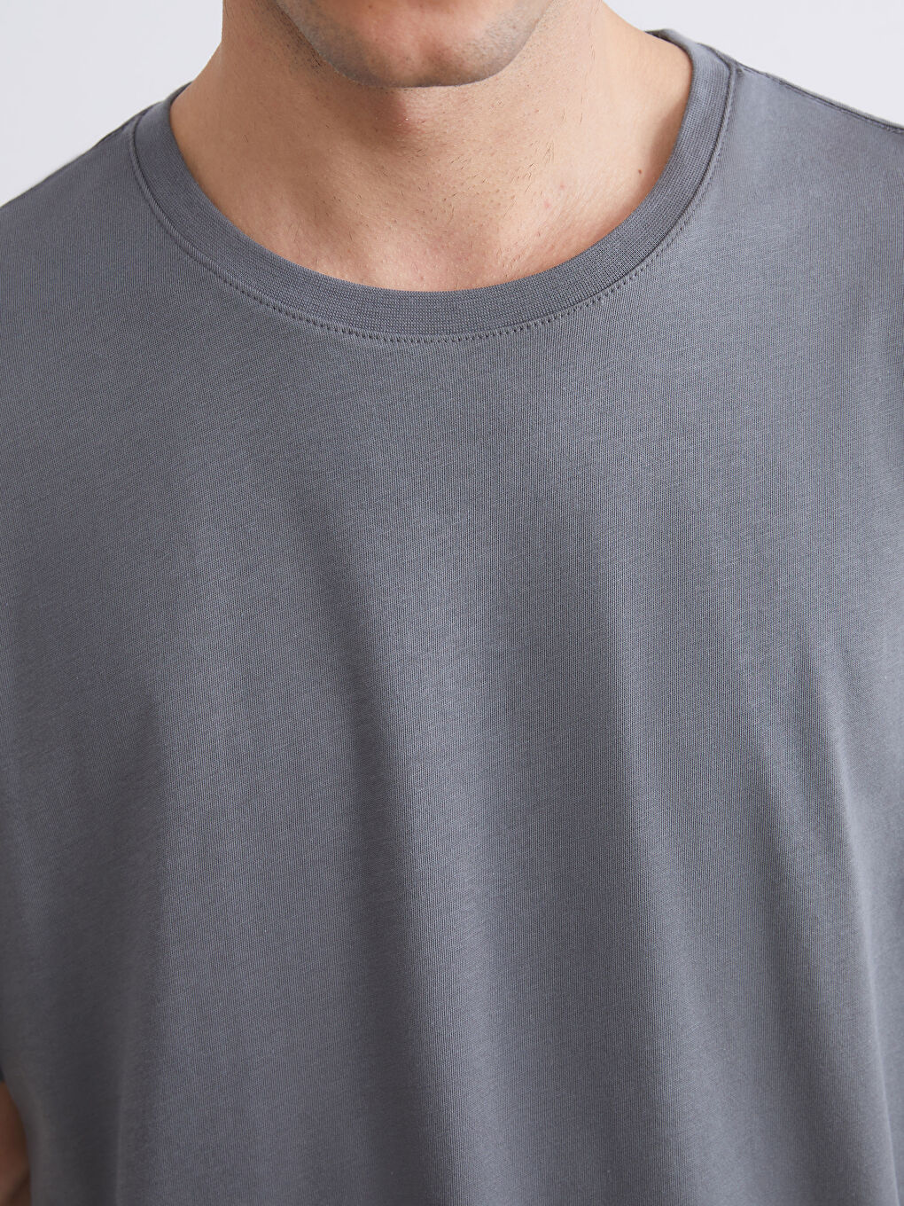 Antrasit Bisiklet Yaka Penye Erkek Tişört 3'lü Paket-6