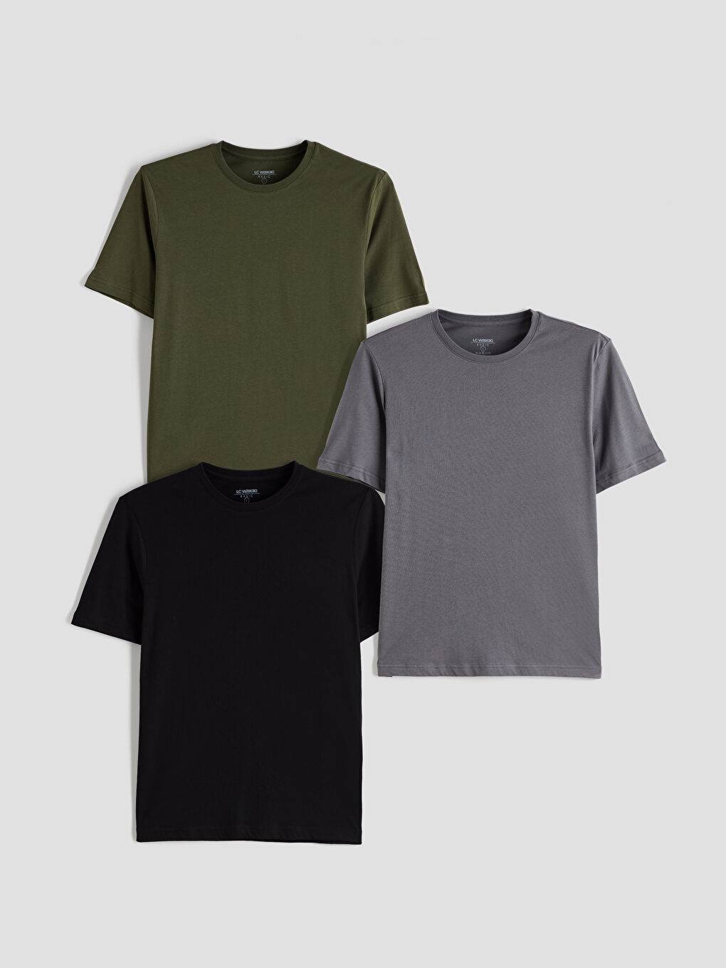 Antrasit Bisiklet Yaka Penye Erkek Tişört 3'lü Paket-1