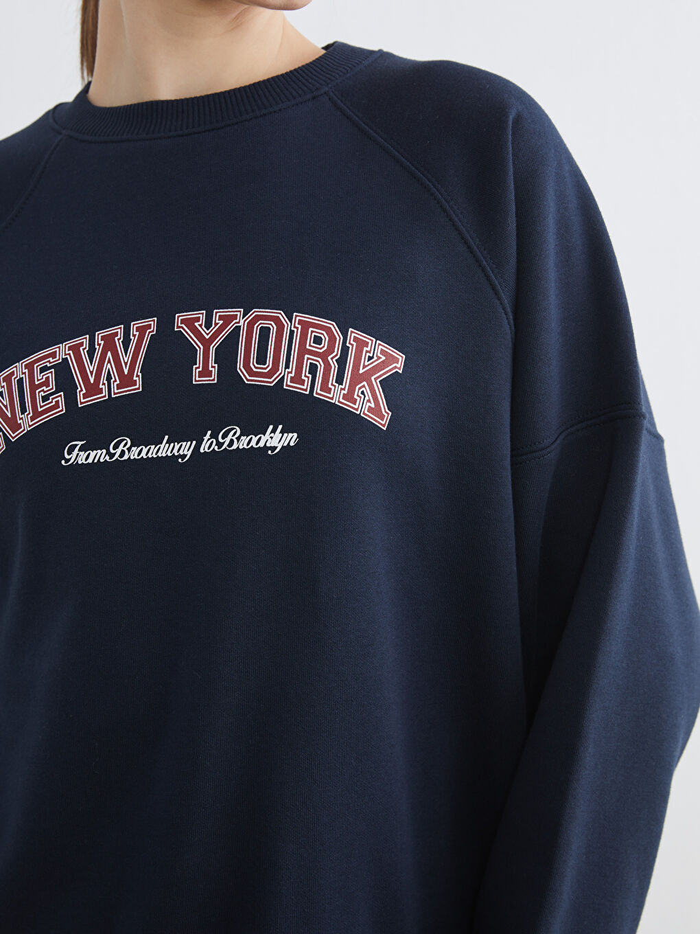 Lacivert Baskılı Oversize Kadın Kalın Sweatshirt Tunik-2