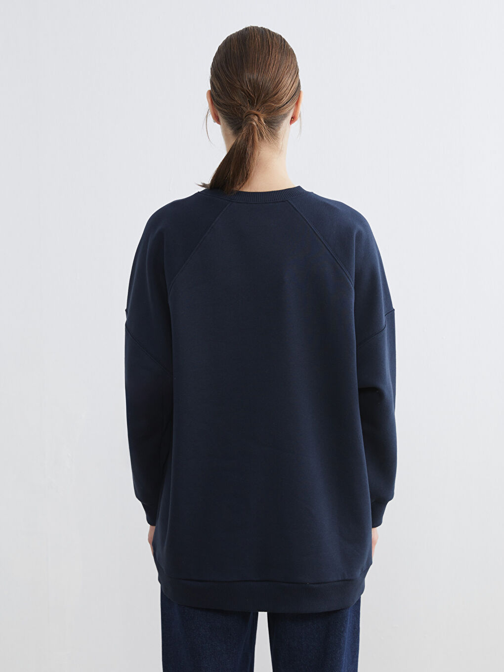 Lacivert Baskılı Oversize Kadın Kalın Sweatshirt Tunik-3