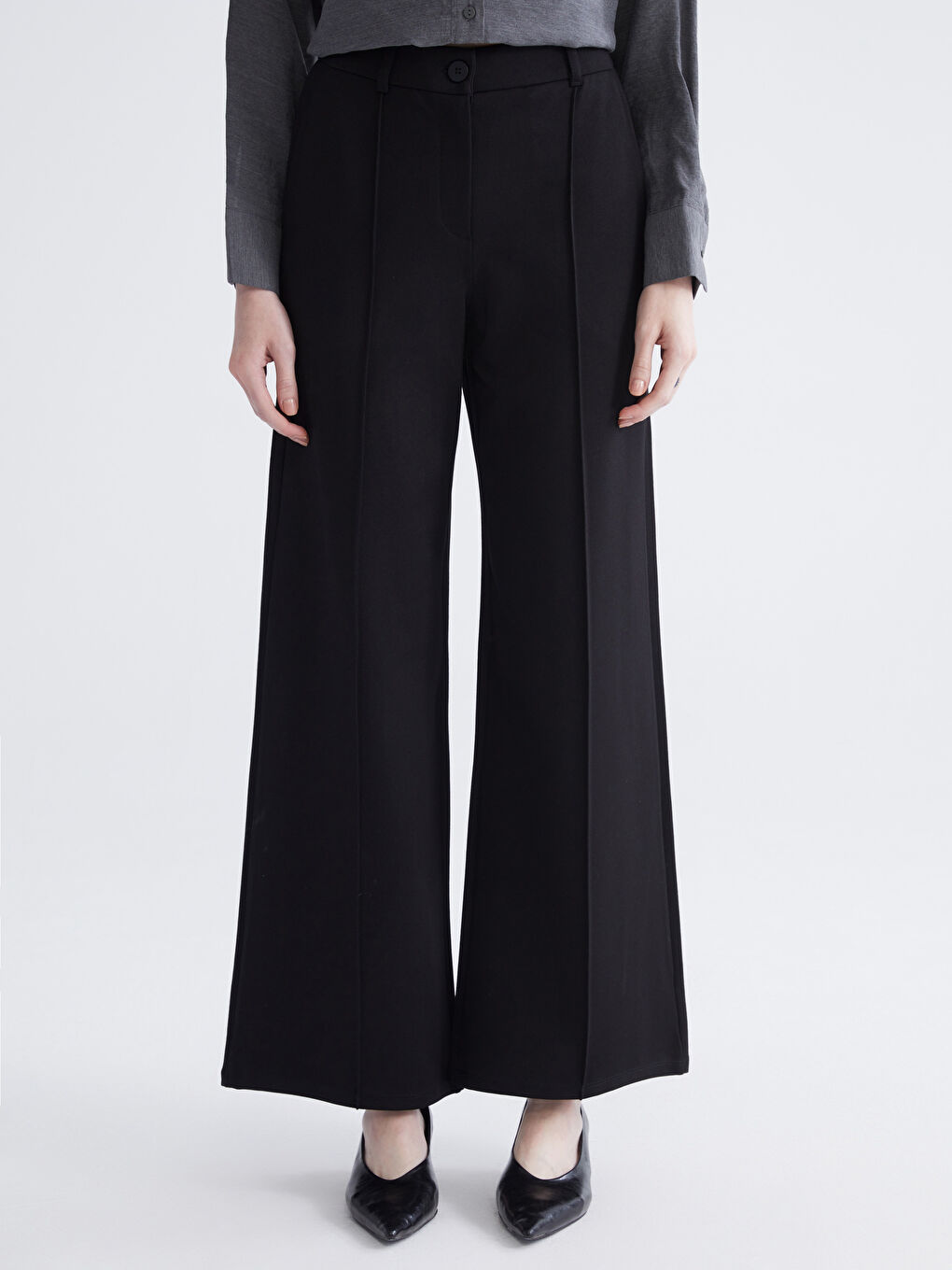 Ženske Pantalone Širokih Nogavica Standardnog Kroja-1