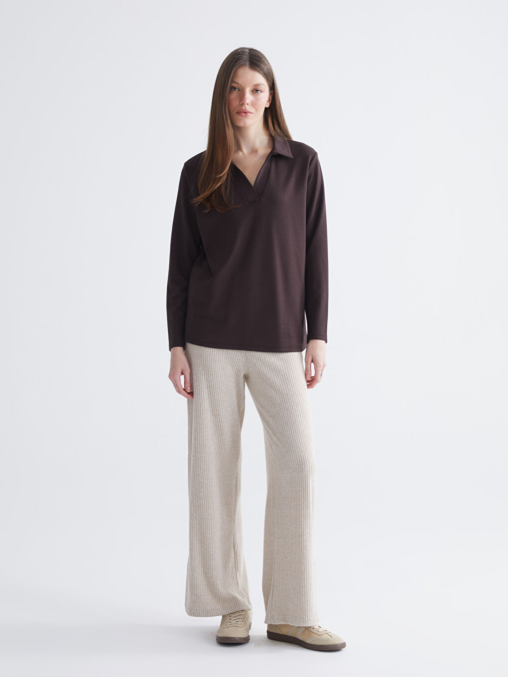 Bej Beli Lastikli Kadın Eşofman Altı