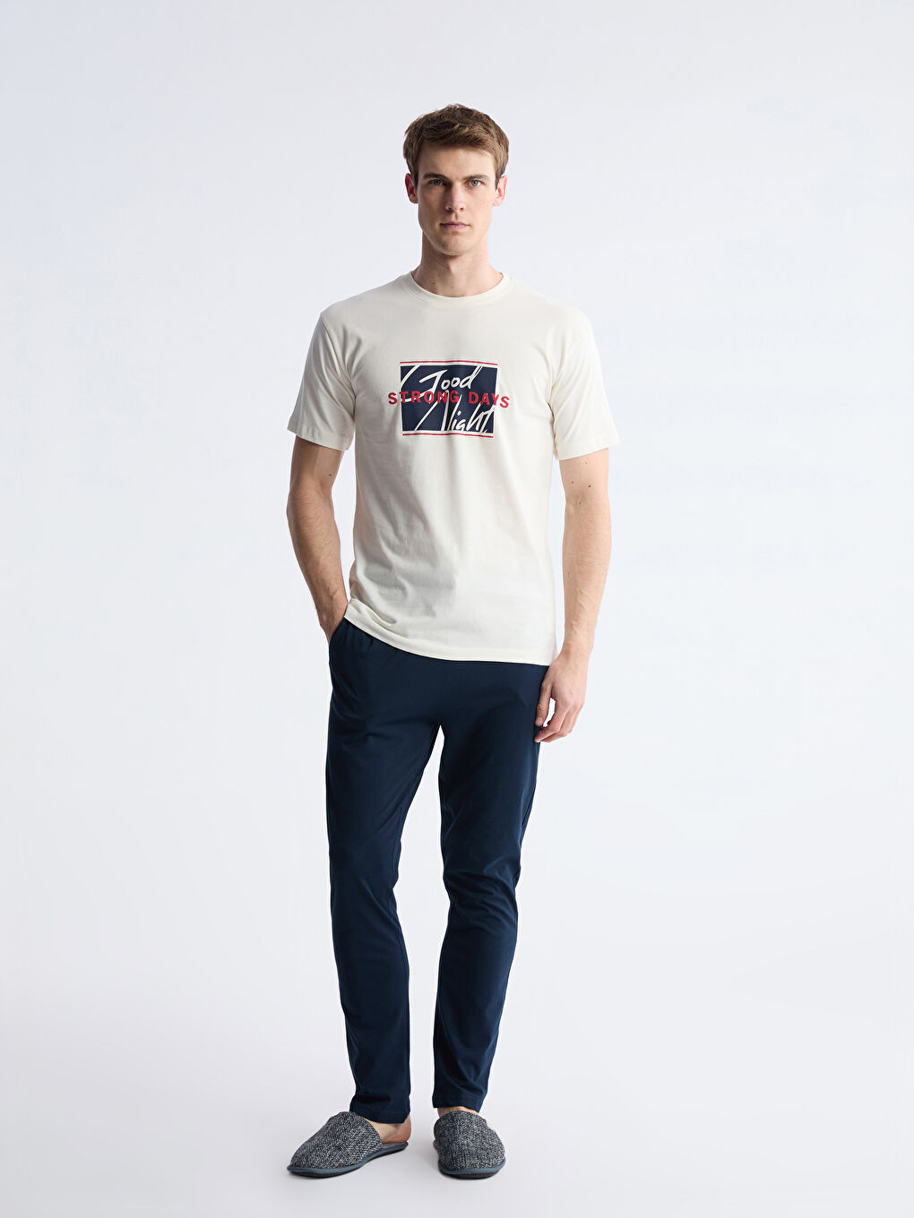 Ekru Standart Kalıp Erkek Pijama Takımı-1