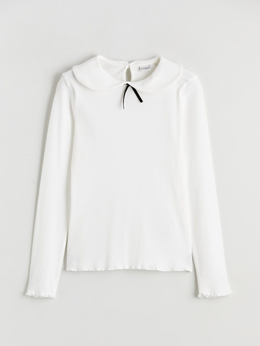 Ekru Bebe Yaka Fiyonk Detaylı Kız Çocuk Tişört