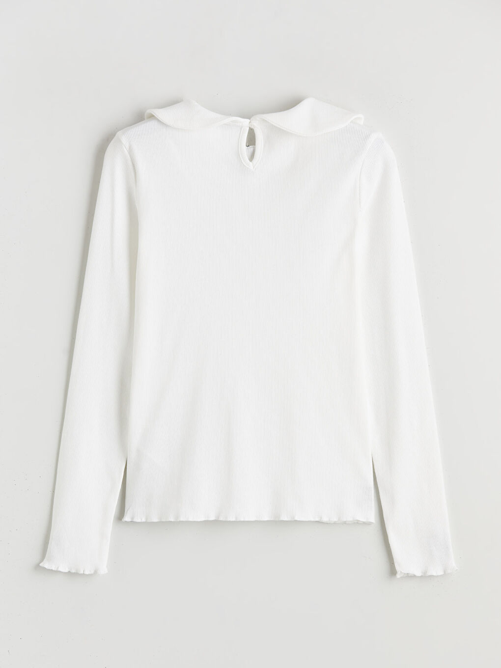 Ekru Bebe Yaka Fiyonk Detaylı Kız Çocuk Tişört-1