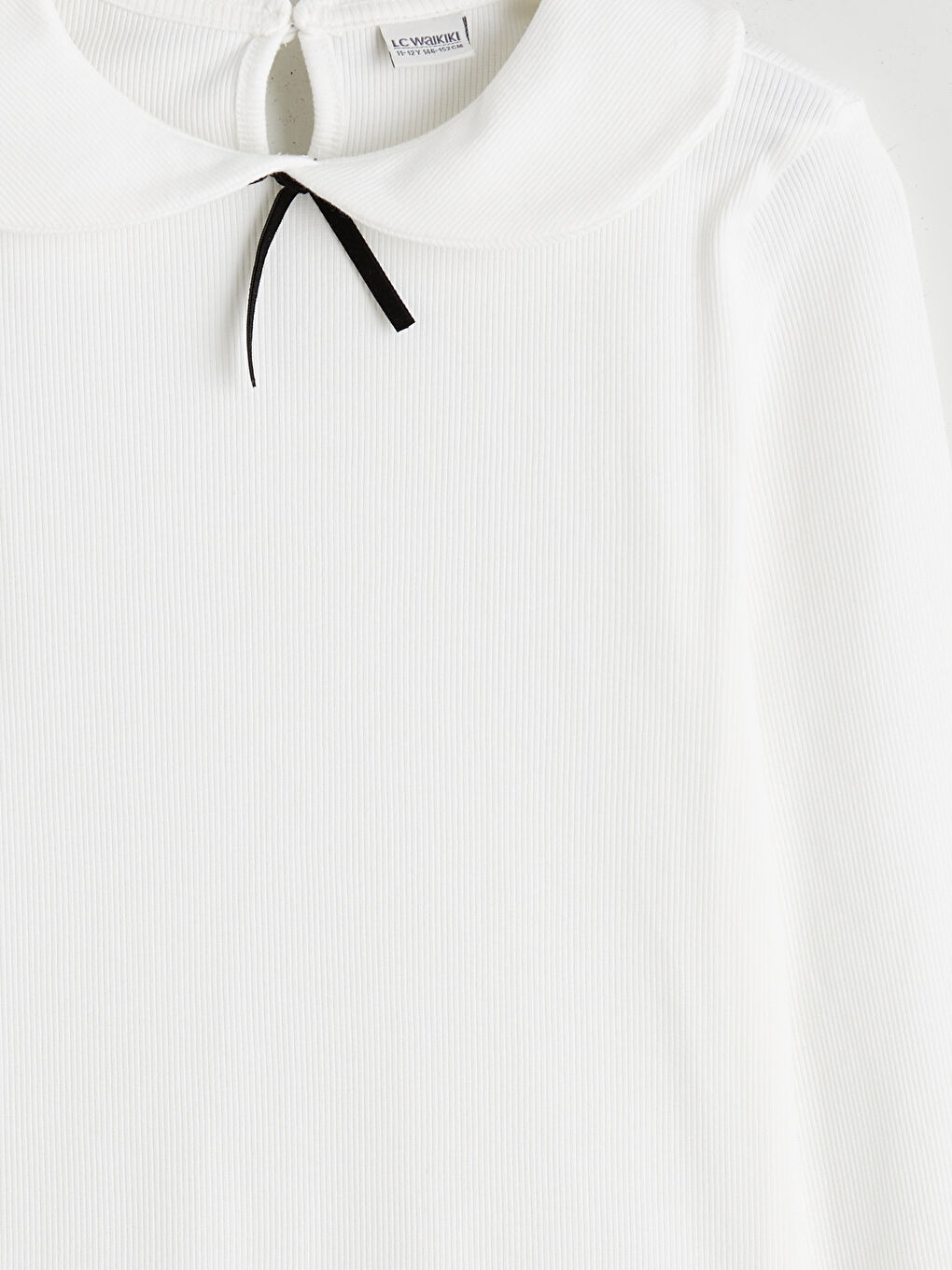 Ekru Bebe Yaka Fiyonk Detaylı Kız Çocuk Tişört-2