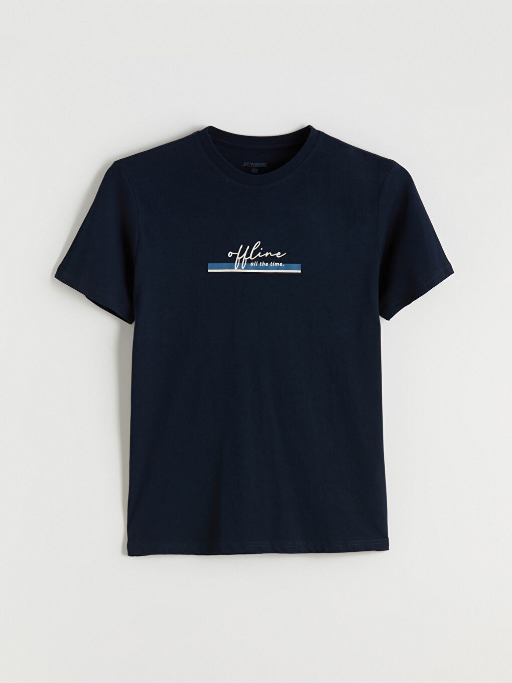 Lacivert Bisiklet Yaka Baskılı Kısa Kollu Erkek Tişört