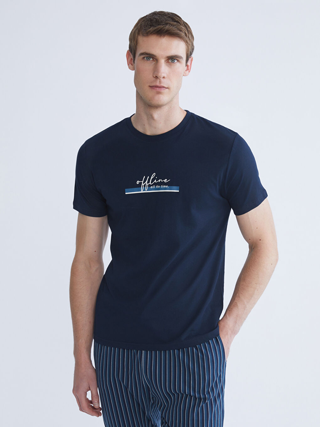 Lacivert Standart Kalıp Erkek Pijama Takımı-1