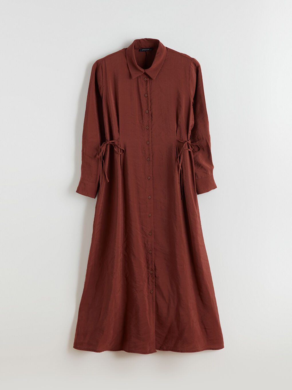 Kahverengi Büzgülü Modal Karışımlı Gömlek Elbise-6