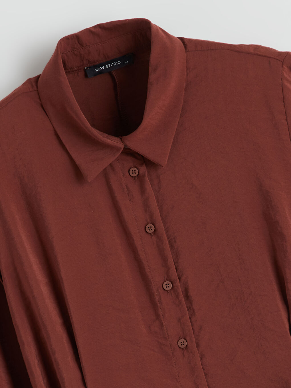 Kahverengi Büzgülü Modal Karışımlı Gömlek Elbise-7