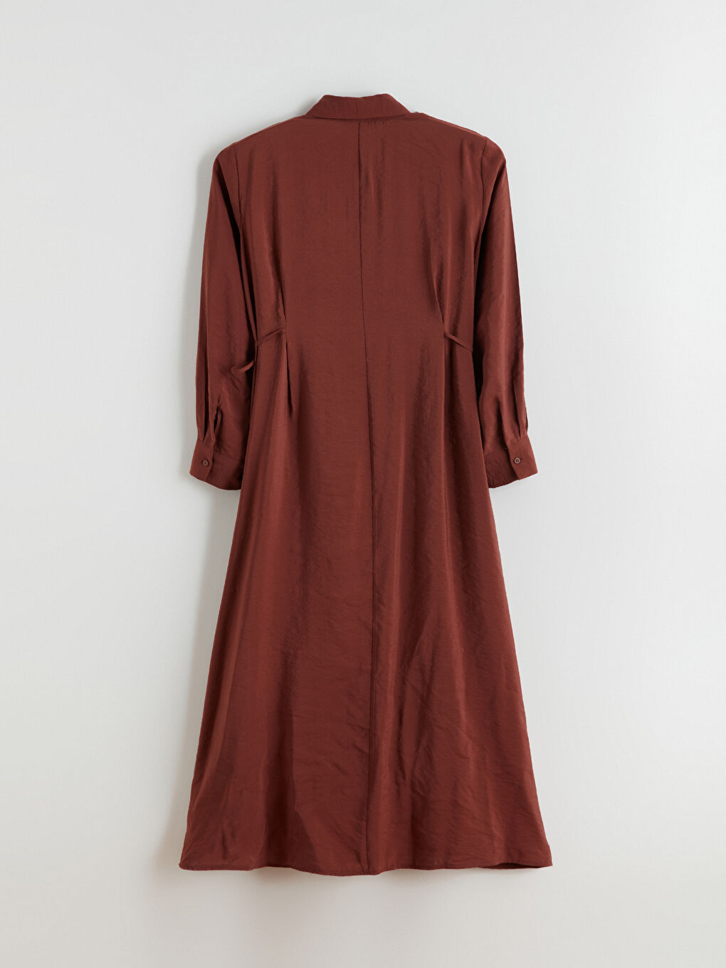 Kahverengi Büzgülü Modal Karışımlı Gömlek Elbise-8