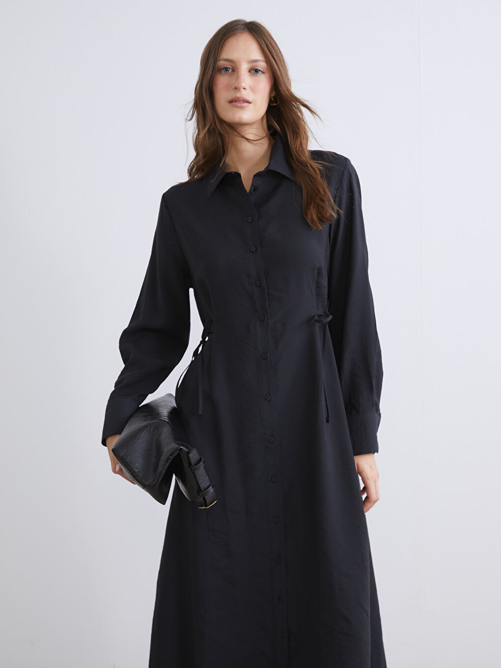 Siyah Modal Karışımlı Gömlek Elbise-1