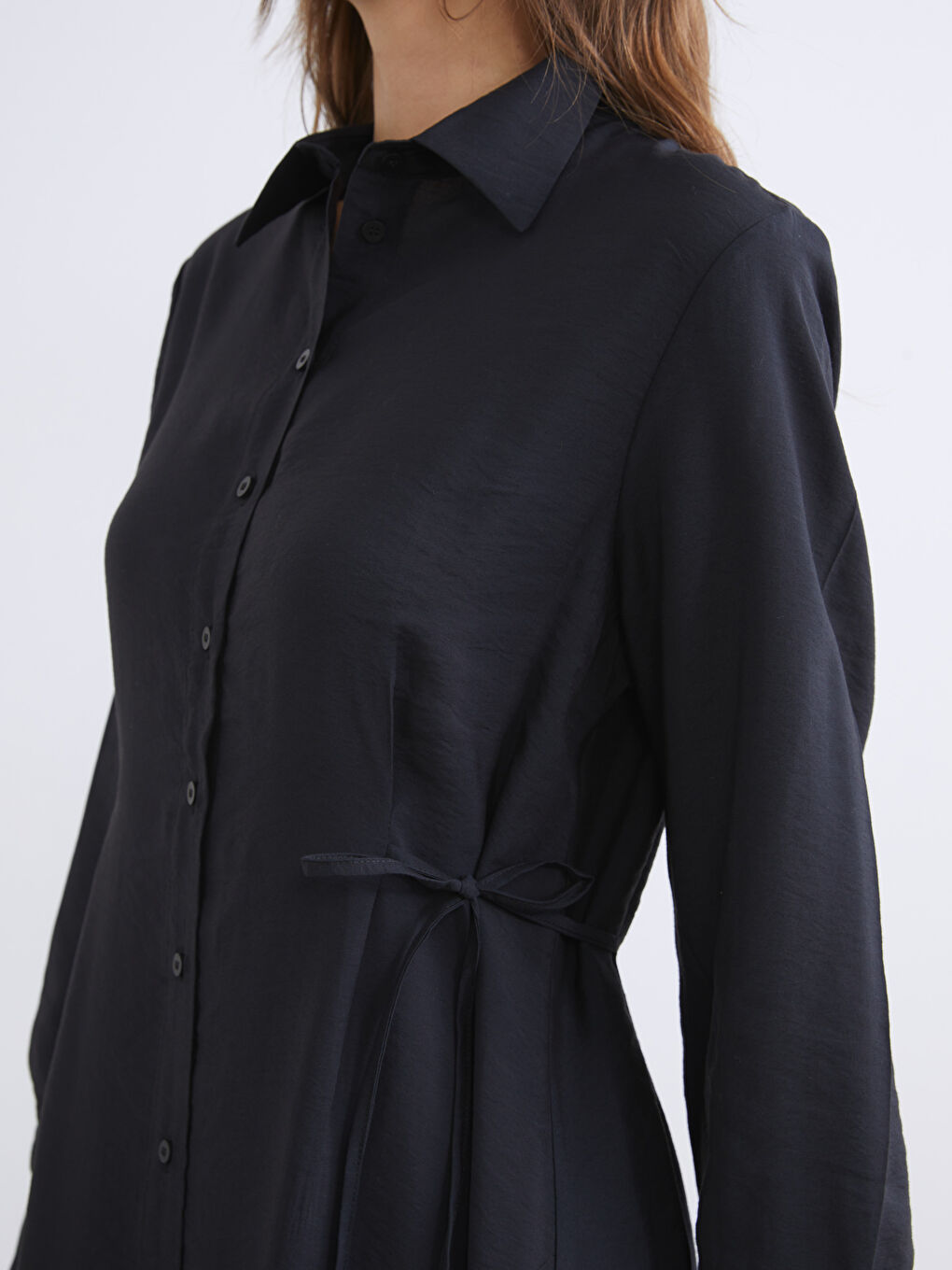 Siyah Modal Karışımlı Gömlek Elbise-2