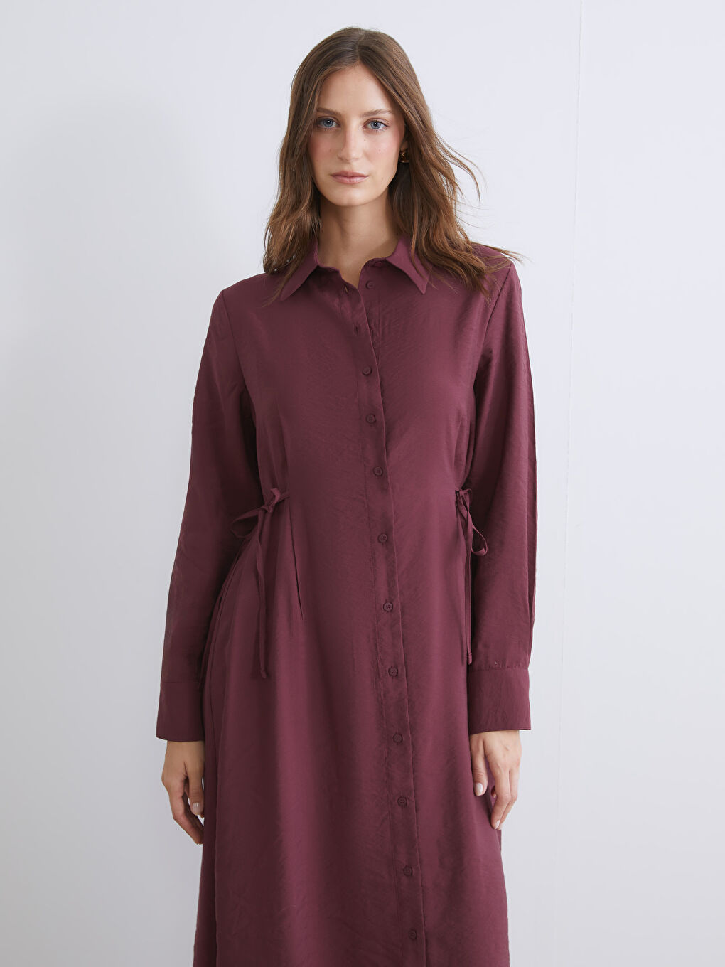 Mürdüm Modal Karışımlı Gömlek Elbise-1