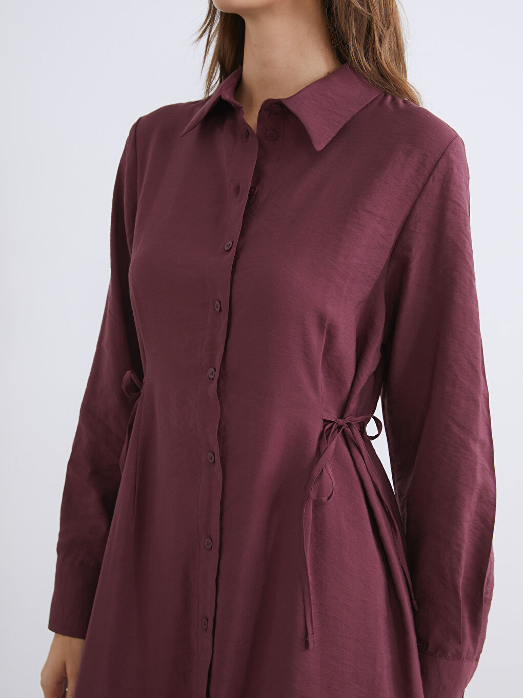 Mürdüm Modal Karışımlı Gömlek Elbise-2