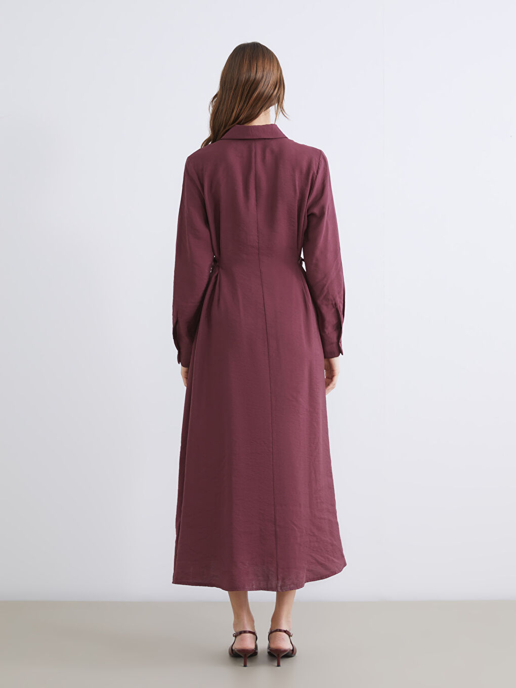 Mürdüm Modal Karışımlı Gömlek Elbise-3