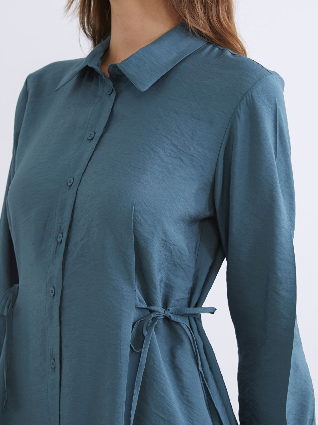 Yeşil Modal Karışımlı Gömlek Elbise-2