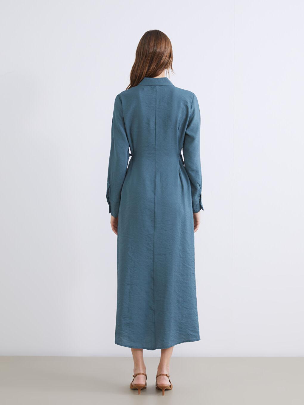 Yeşil Modal Karışımlı Gömlek Elbise-3